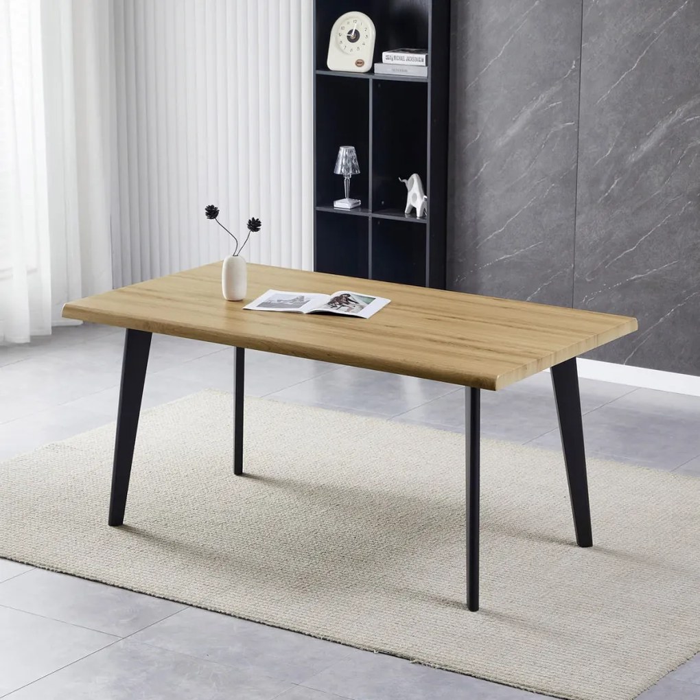 Masă de sufragerie, 160x90x75 cm, blat MDF, decor stejar salbatic, picioare metalice