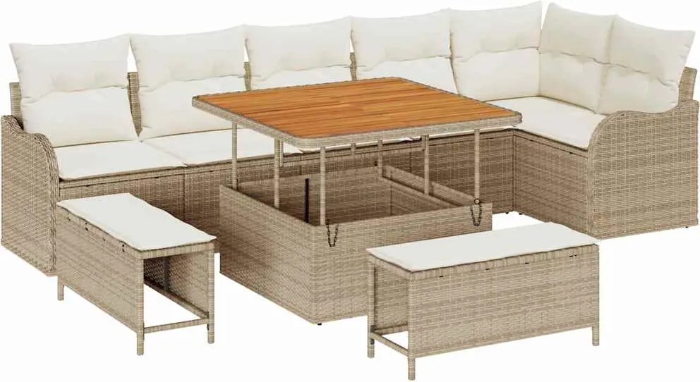 vidaXL Kerti Kanapé Szett párnával tárolóval 9 pcs Beige és krém