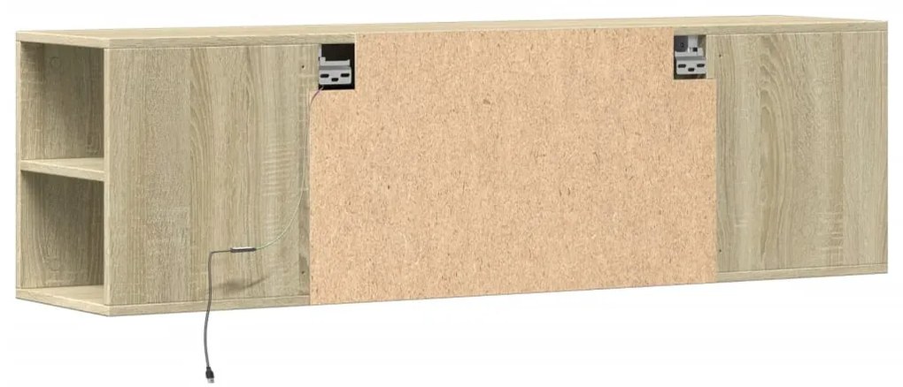 sonoma tölgy színű fali TV-szekrény LED-ekkel 135x31x39,5 cm