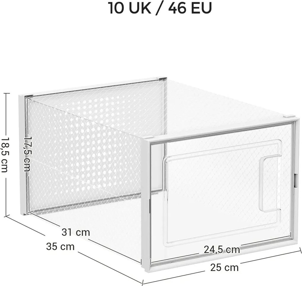 Cipőtároló doboz, egymásra rakható műanyag tároló 18db, átlátszó 35 x 25 x 19cm