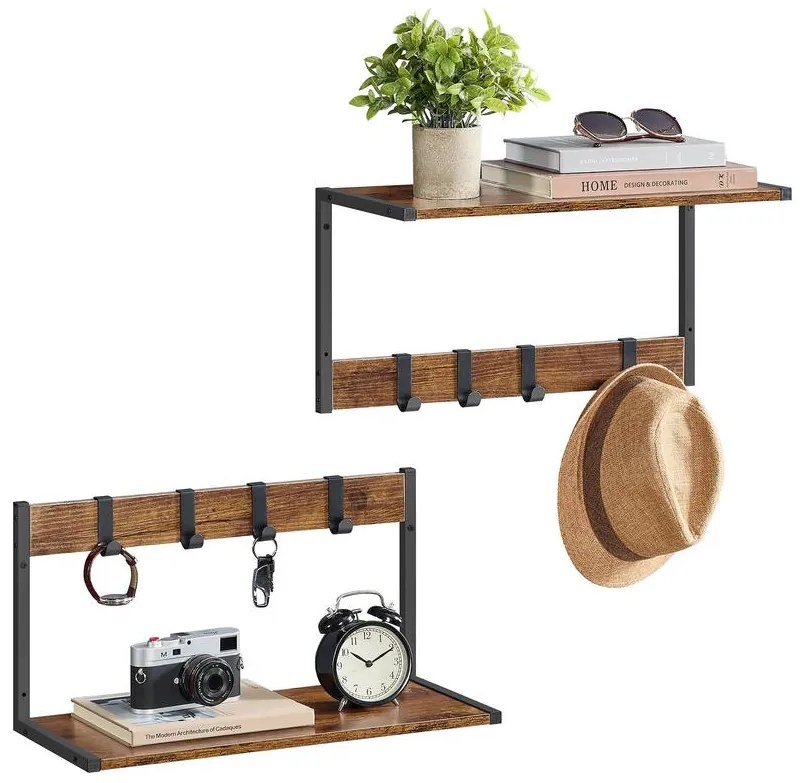 Lebegő polcok, falra szerelhető akasztós polcok, rusztikus barna