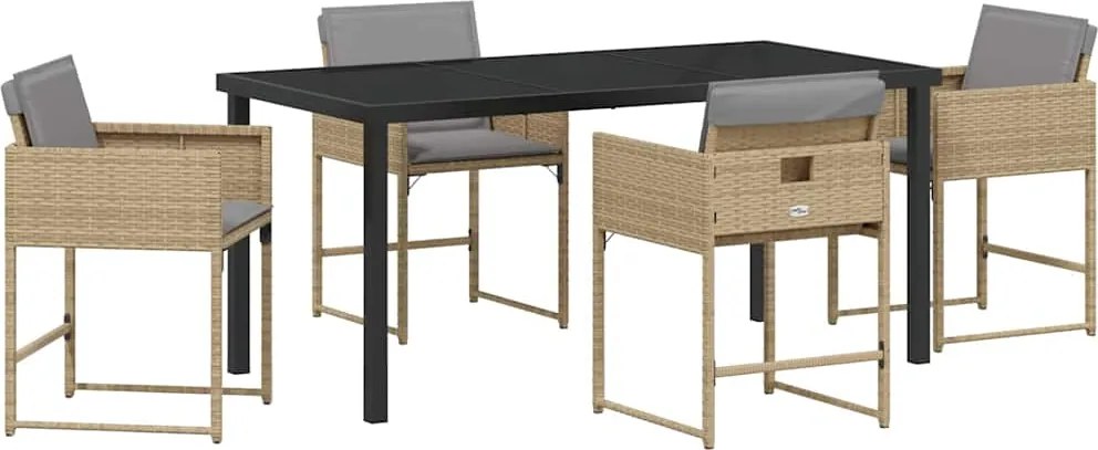 vidaXL Kert étkező szett párnával 5 pcs Bézs polirattan