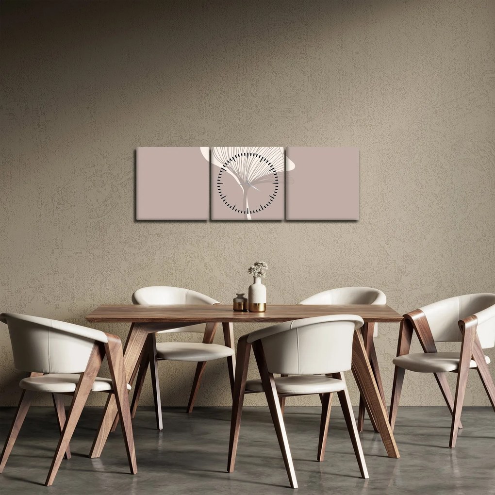 Kép - Bézs színű levelek N⁰3 (órával) (90x30 cm)