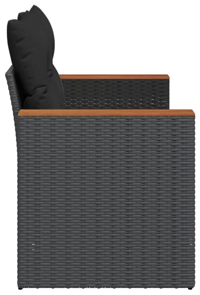 2 személyes fekete polyrattan kerti kanapé párnával