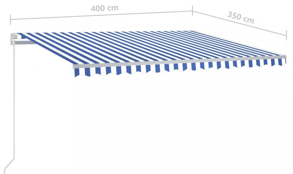 kék és fehér kézzel kihúzható napellenző 400 x 350 cm