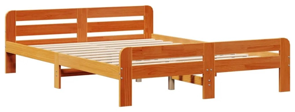 barna tömör fenyőfa könyvespolcos ágy matrac nélkül 150 x 200cm