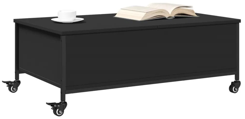 Fekete szerelt fa dohányzóasztal kerekekkel 91 x 55 x 34 cm