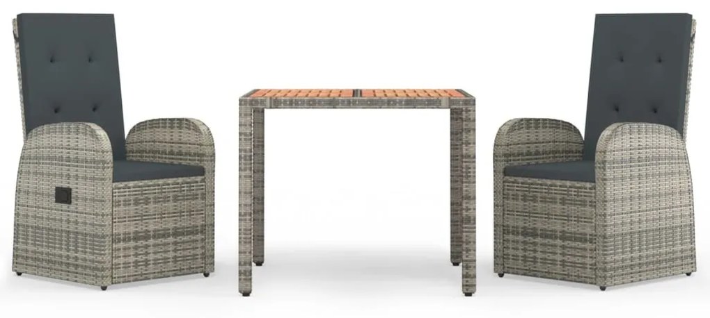 3 részes szürke polyrattan kerti étkezőgarnitúra párnával