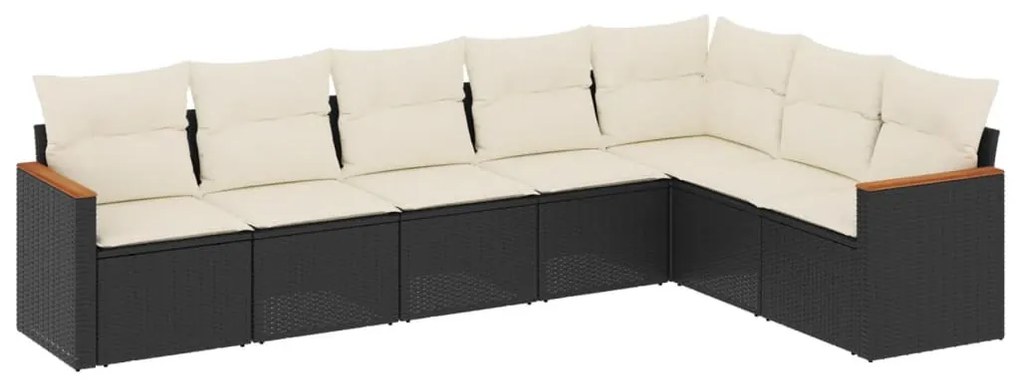 7 részes fekete polyrattan kerti ülőgarnitúra párnával