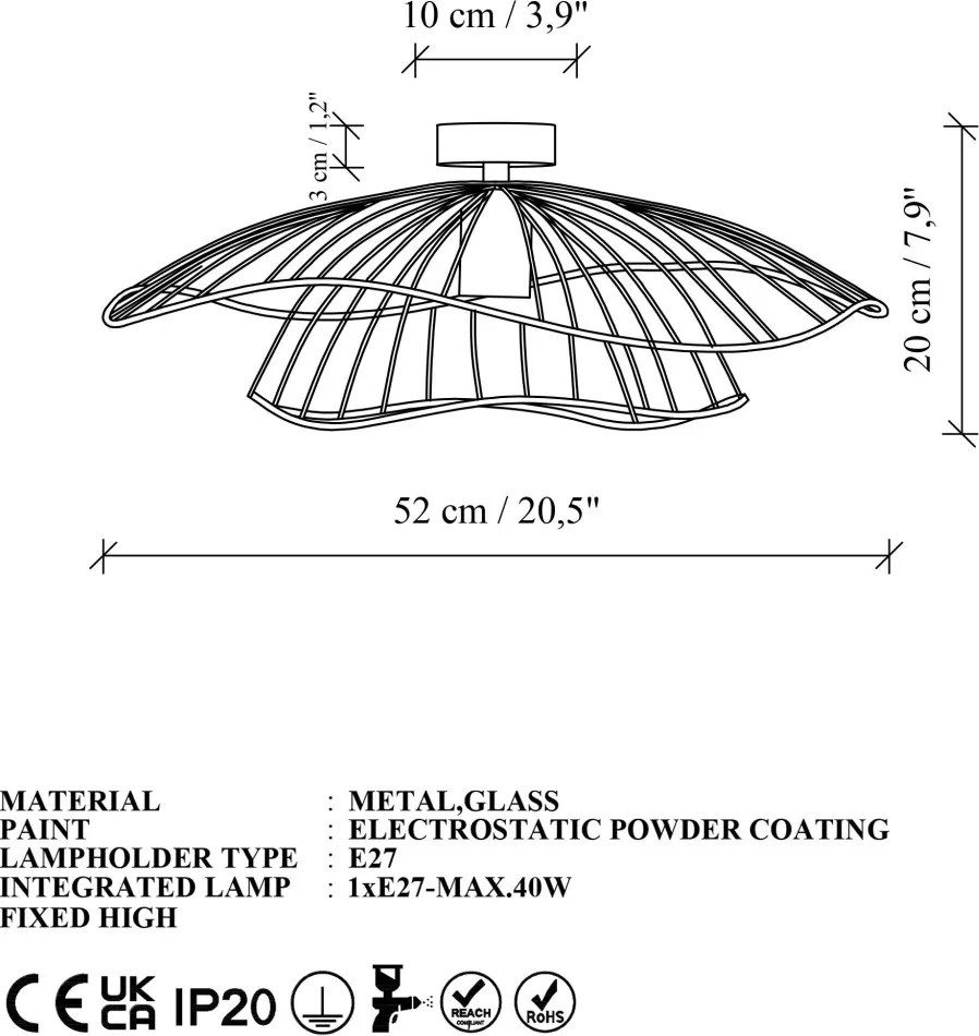 Mantar 6502-P arany fém függőlámpa, Ø52 cm