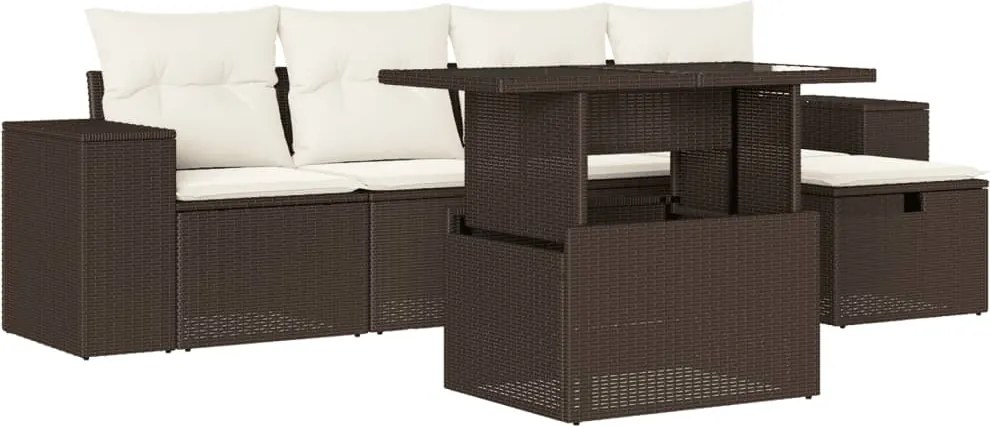 vidaXL 6 részes barna polyrattan kerti ülőgarnitúra párnával