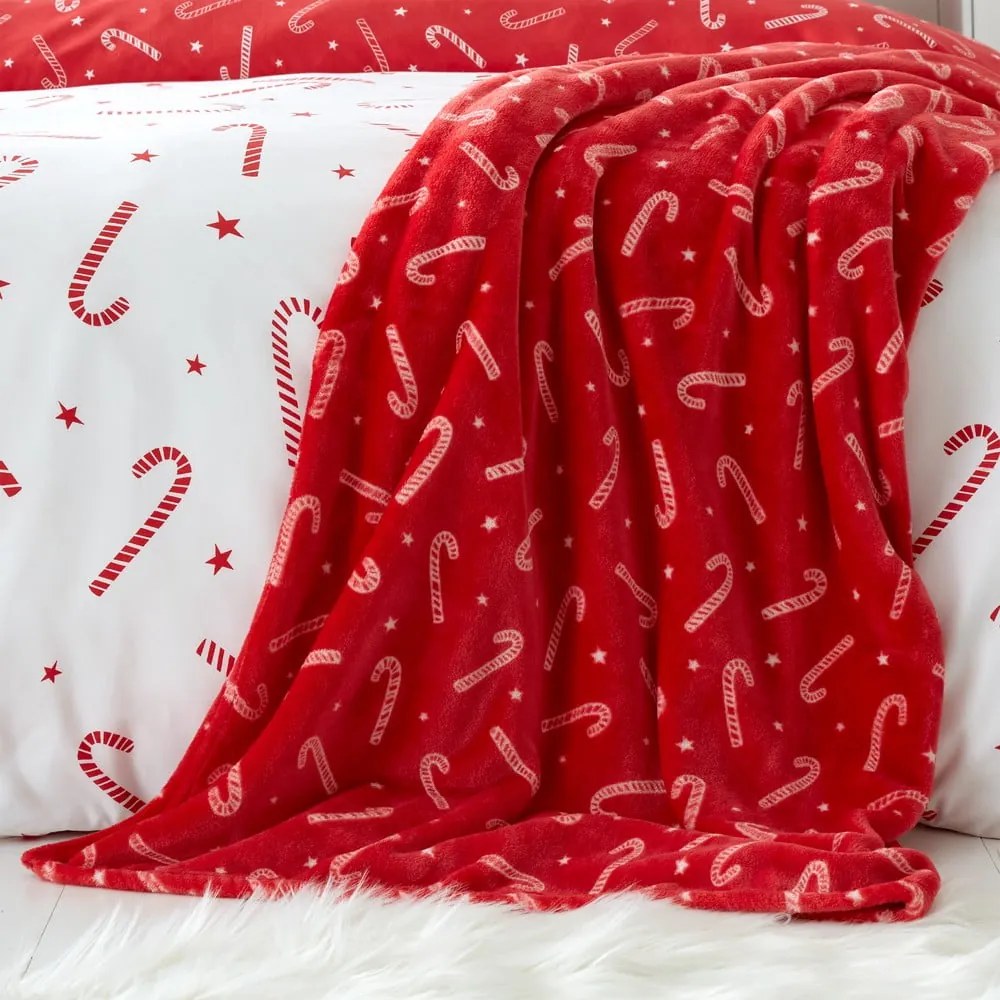 Karácsonyi mintás mikroplüss takaró 130x170 cm Candy Cane – Catherine Lansfield
