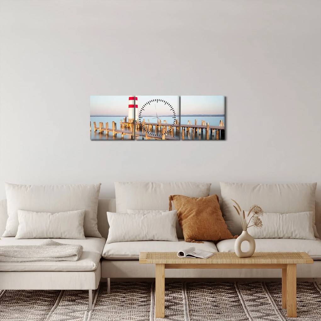 Világítótorony hajnalban (órával) (90x30 cm)