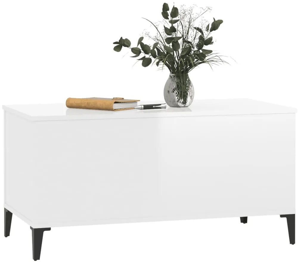 Magasfényű fehér szerelt fa dohányzóasztal 90x44,5x45 cm