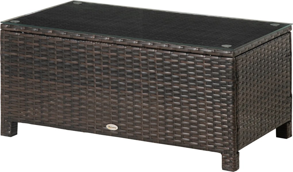 Outsunny Kerti Oldalsó Asztal Kávézó Asztal Terasz Asztal Polyrattan Barna 85 x 50 x 39 cm | Aosom