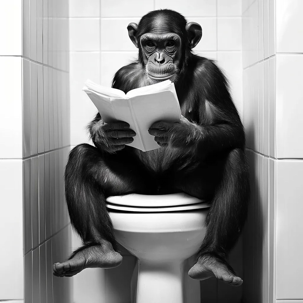 Vászonkép Canvas Majom Csimpánz Wc Könyv Humor Fotó 40x40