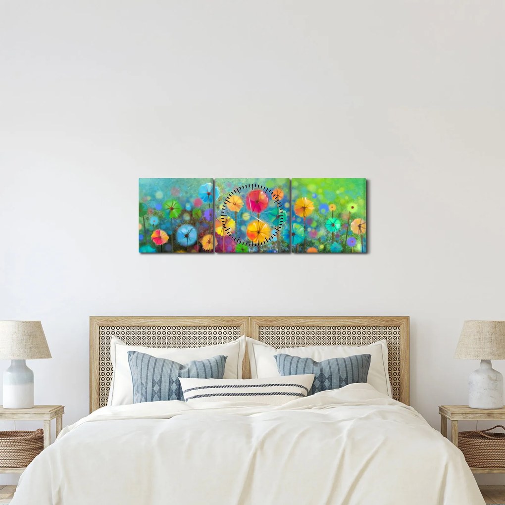 Kép - Absztrakt virágok (órával) (90x30 cm)