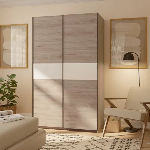 BERNO ruhásszekrény, 120 cm | Jackson hickory tölgy + Fehér