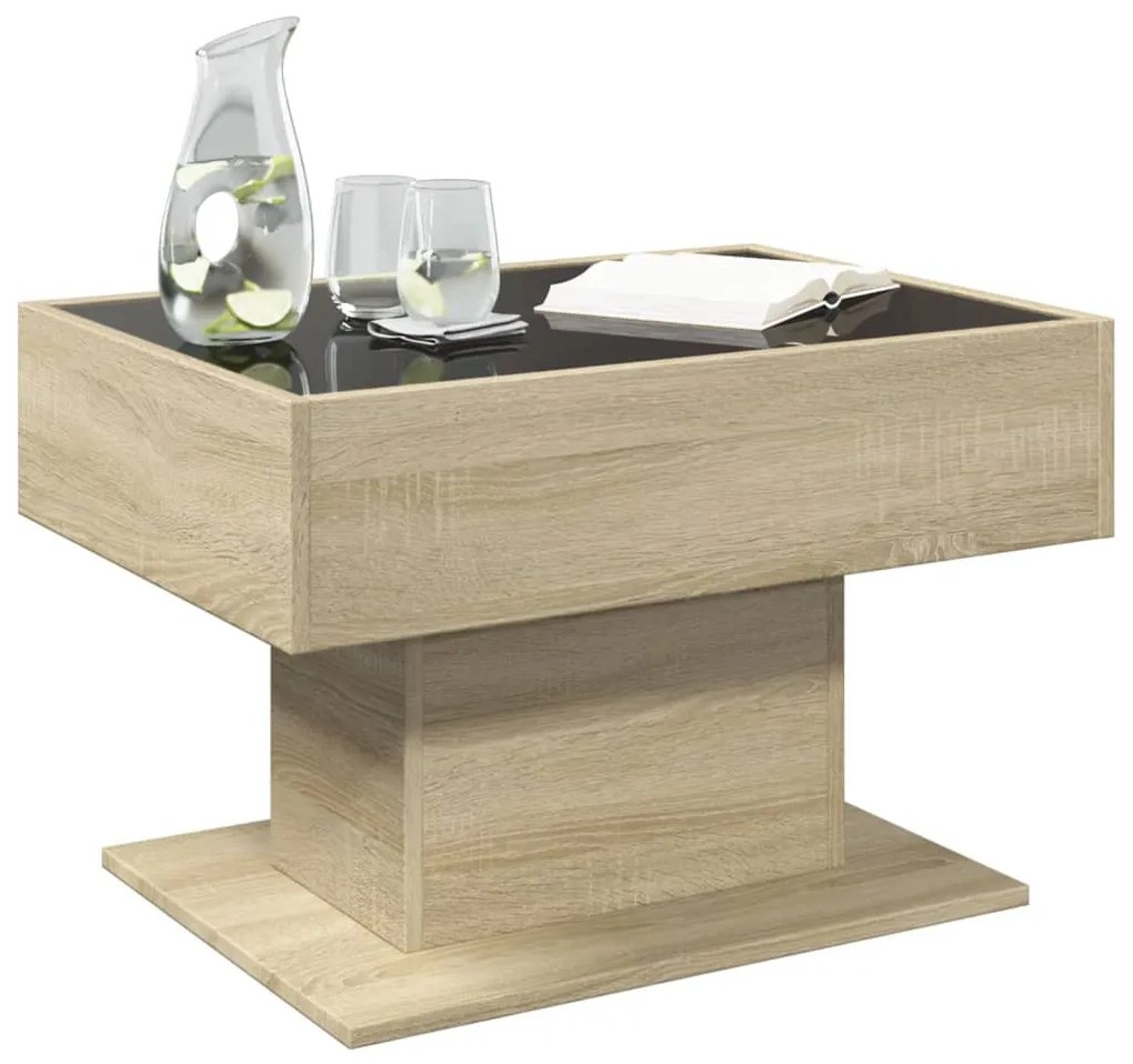 Sonoma tölgy szerelt fa dohányzóasztal LED-del 70 x 50 x 45 cm