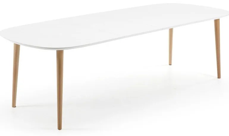 Fehér bővíthető étkezőasztal fehér asztallappal 100x160 cm Oqui – Kave Home
