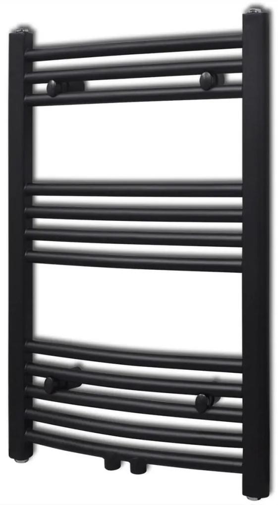 vidaXL Fekete fürdőszobai törölközőszárító radiátor központi fűtéssel ívelt 500 x 764 mm
