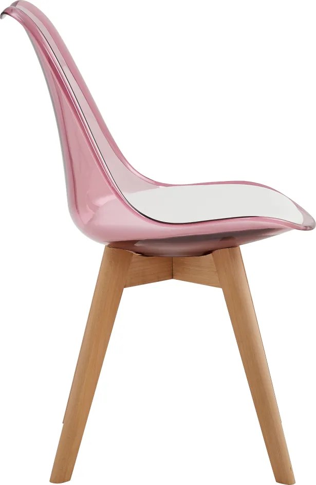 Szék, átlátszó rózsaszín, akril/ekobőr/bükk, BALI 2 NEW