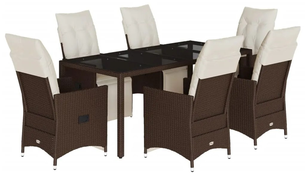7 részes barna polyrattan kerti bisztrógarnitúra párnákkal