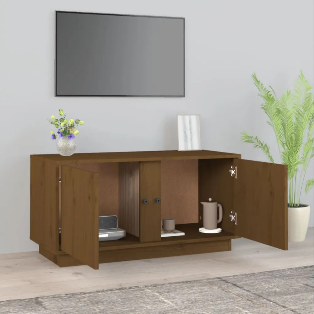 mézbarna tömör fenyőfa TV-szekrény 80x35x40,5 cm