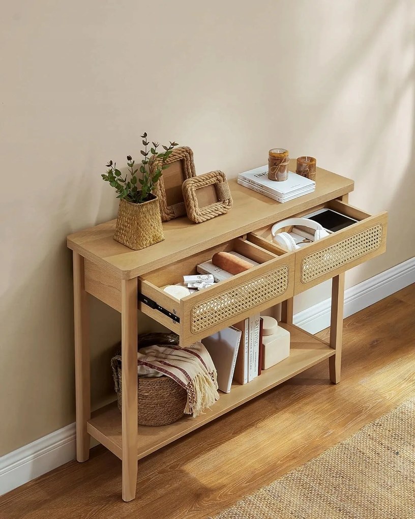 Boho konzolasztal, 2 fiók, világosbarna