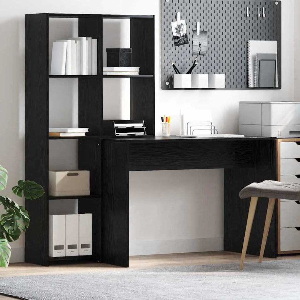 Asztal polcokkal Musta tammi 138.5 x 55 x 143 cm Faanyag