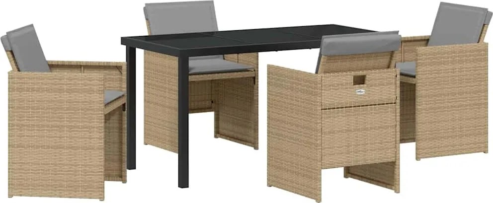 vidaXL Kert étkező szett párnával 5 pcs Bézs polirattan