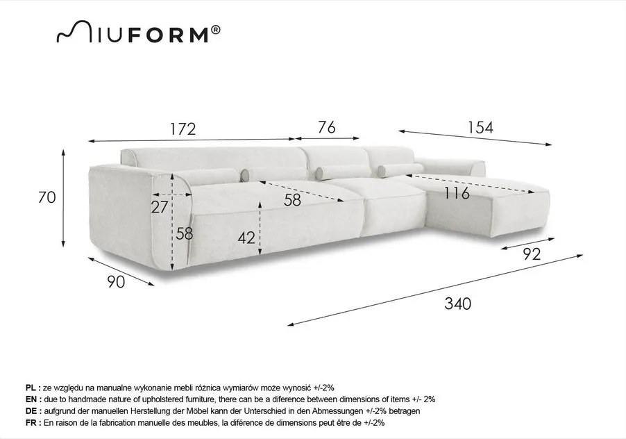 Krémszínű sarokkanapé (jobb oldali) Flex Felix – Miuform