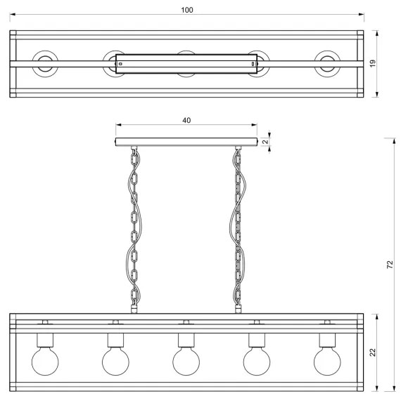 Csillár láncon ARNOLD 5xE27/60W/230V fekete