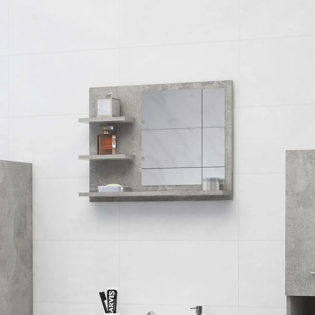 betonszürke szerelt fa fürdőszobai tükör 60 x 10,5 x 45 cm