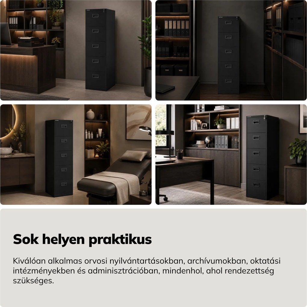 Fém kartotékszekrény fekete: SARA V5, 460 x 1625,5 x 600 mm