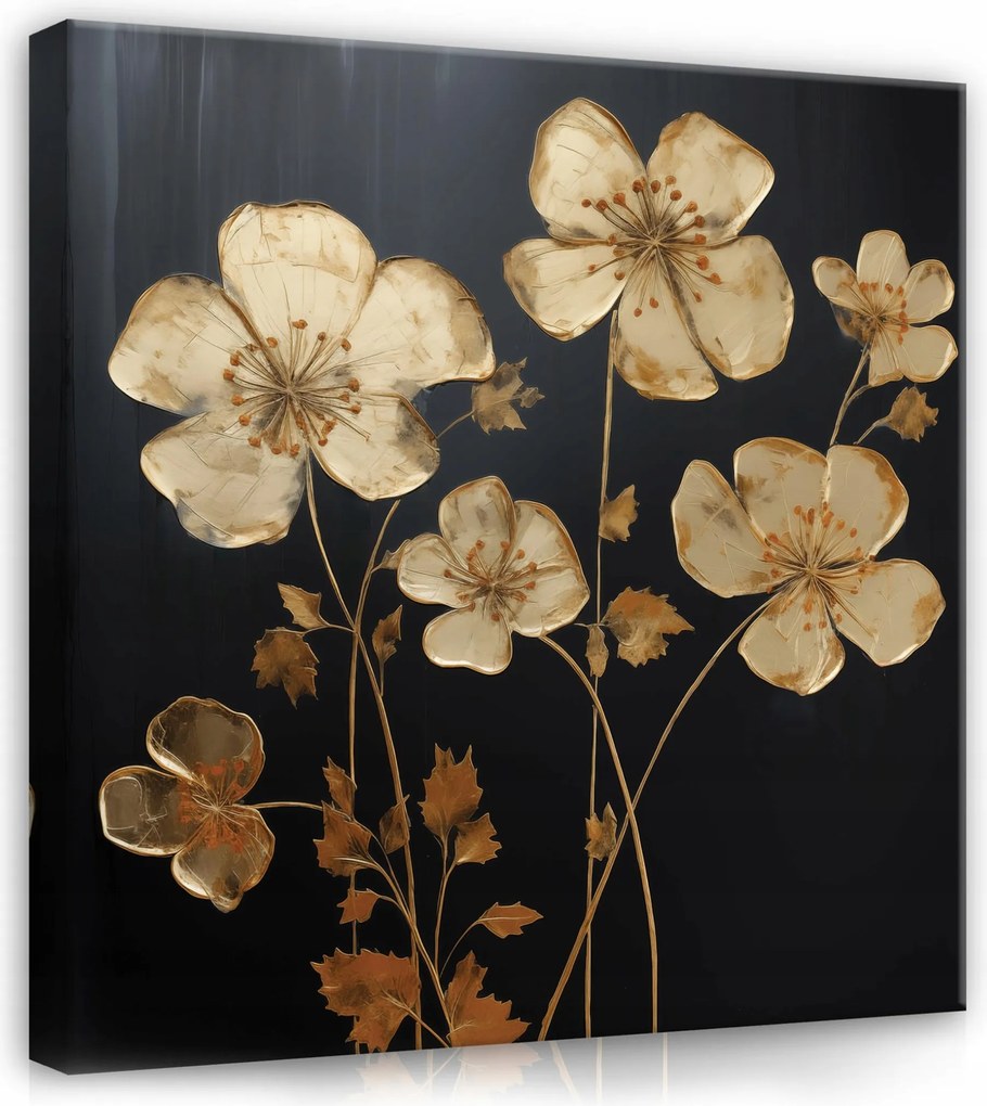 Vászonkép Virágok Arany Fekete Modern Vászon Falikép Nappaliba 40x40