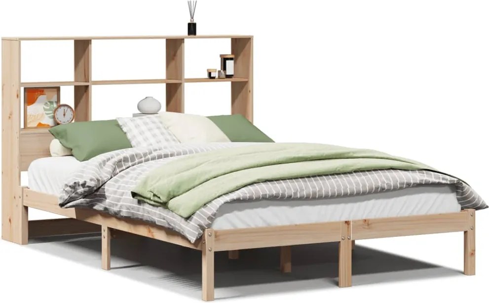 vidaXL tömör fenyőfa könyvespolcos ágy matrac nélkül 160 x 200 cm