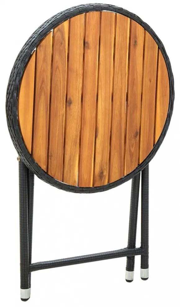 fekete polyrattan és tömör akácfa teázóasztal 60 cm