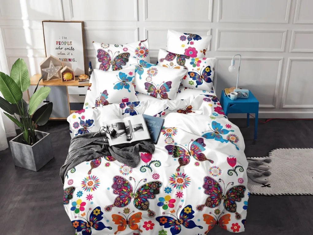 SZÍNES PILLANGÓ fehér mikroszálas ágyneműhuzat Ágyneműhuzat mérete: 70 x 90 cm | 140 x 220 cm