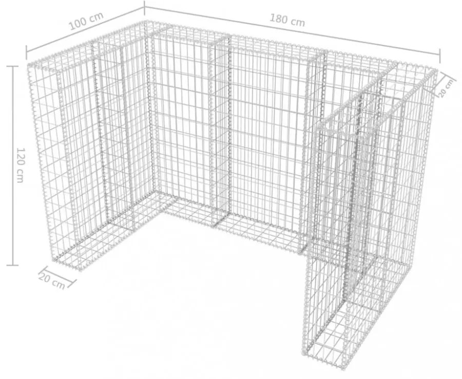 acél gabion 2 db gurulós kukához 180 x 100 x 120 cm