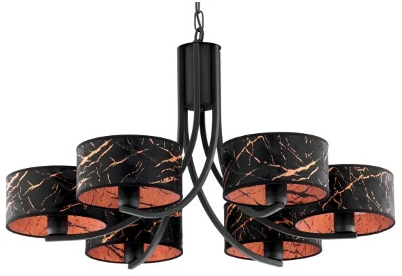 Jupiter 2108- Láncos csillár ARTHUR 6xE27/15W/230V fekete/narancssárga/márványhatás
