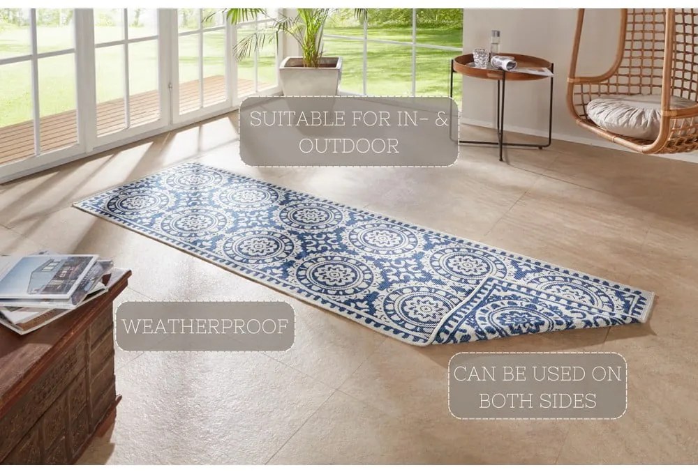 Jardin kék-krémszínű kültéri szőnyeg, 80 x 250 cm - NORTHRUGS