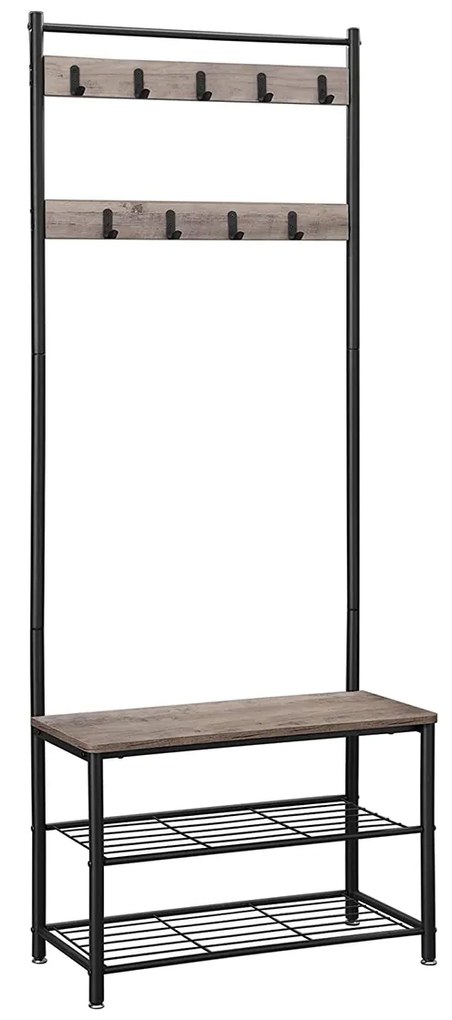 Fém előszobafal INDUSTRY 175 cm, fekete/szürkésbarna