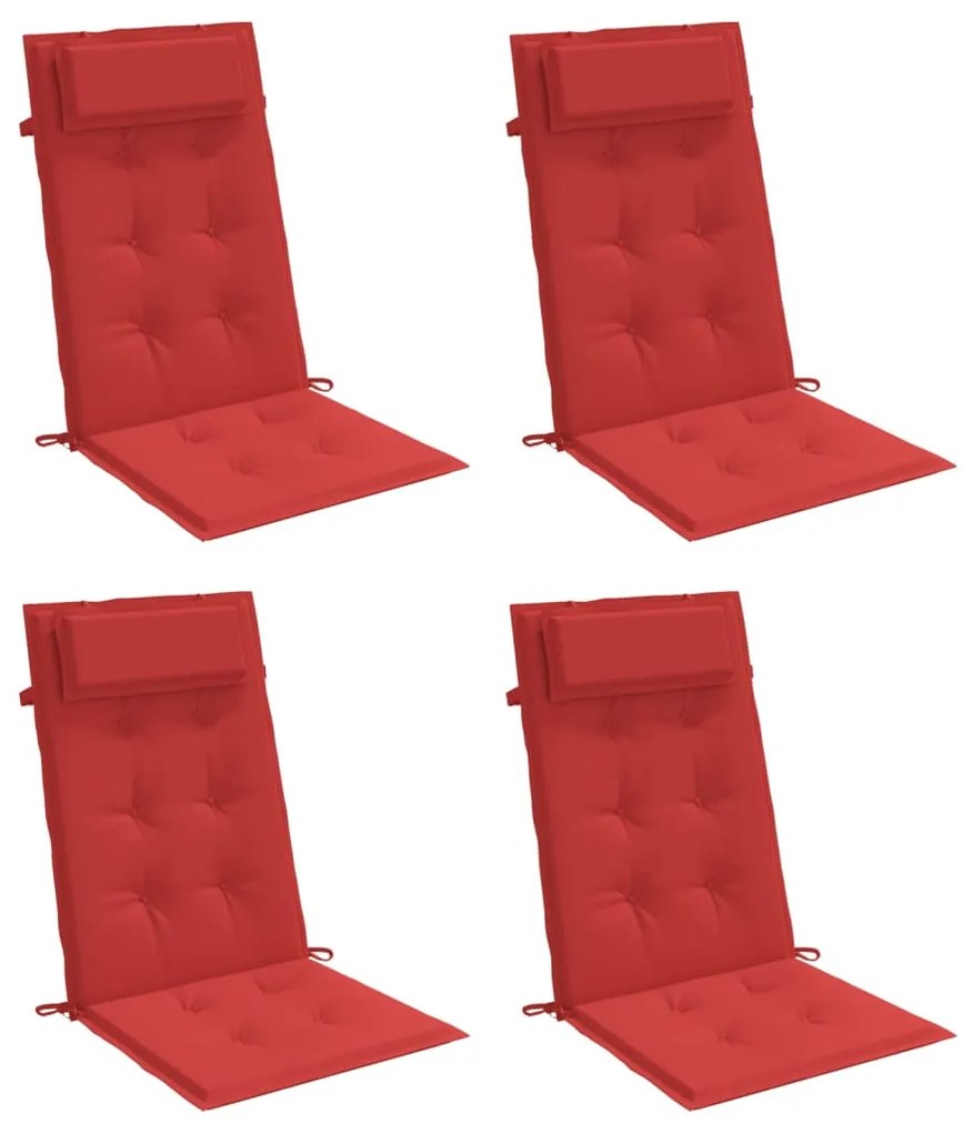 4 db piros oxford-szövet magas háttámlájú székpárna