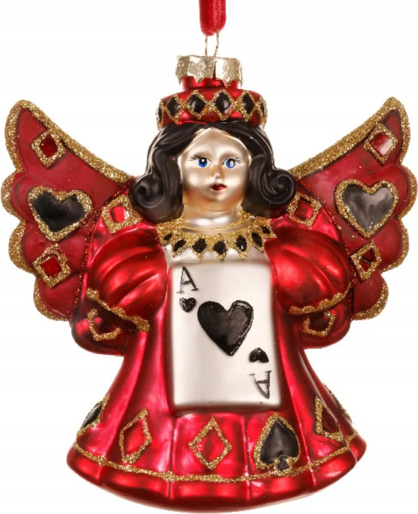 Angyalka gömb piros kártyával 13,5cm