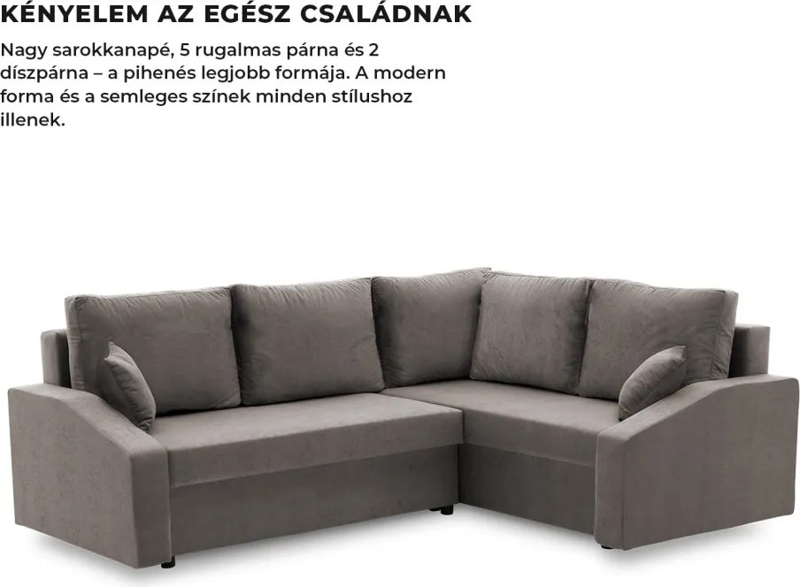 Grande Plus sarokkanapé, jobboldali, szövet anyag, szürke