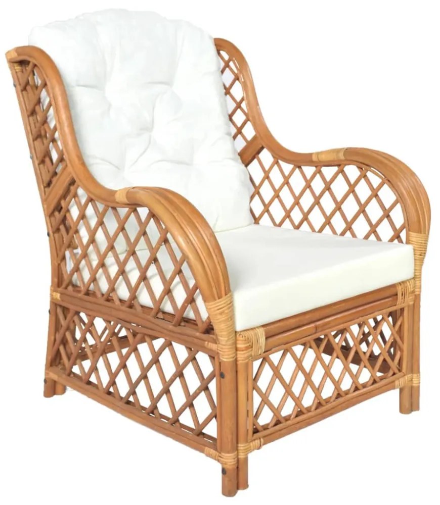 vidaXL világosbarna természetes rattan és lenvászon kanapé párnával