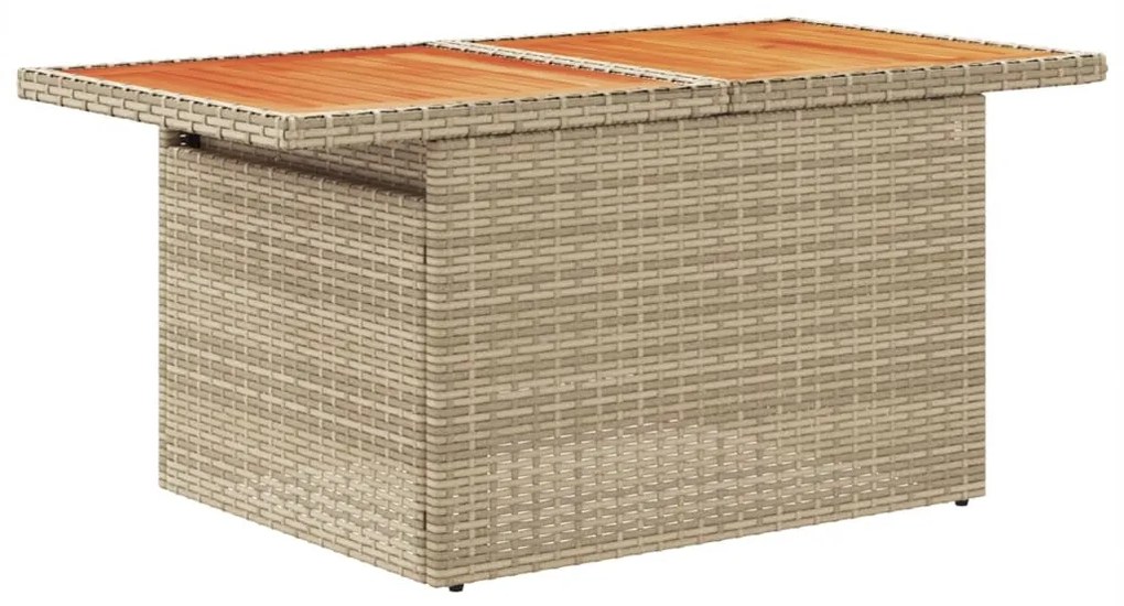 bézs polyrattan és akácfa kerti asztal 100 x 55 x 73 cm
