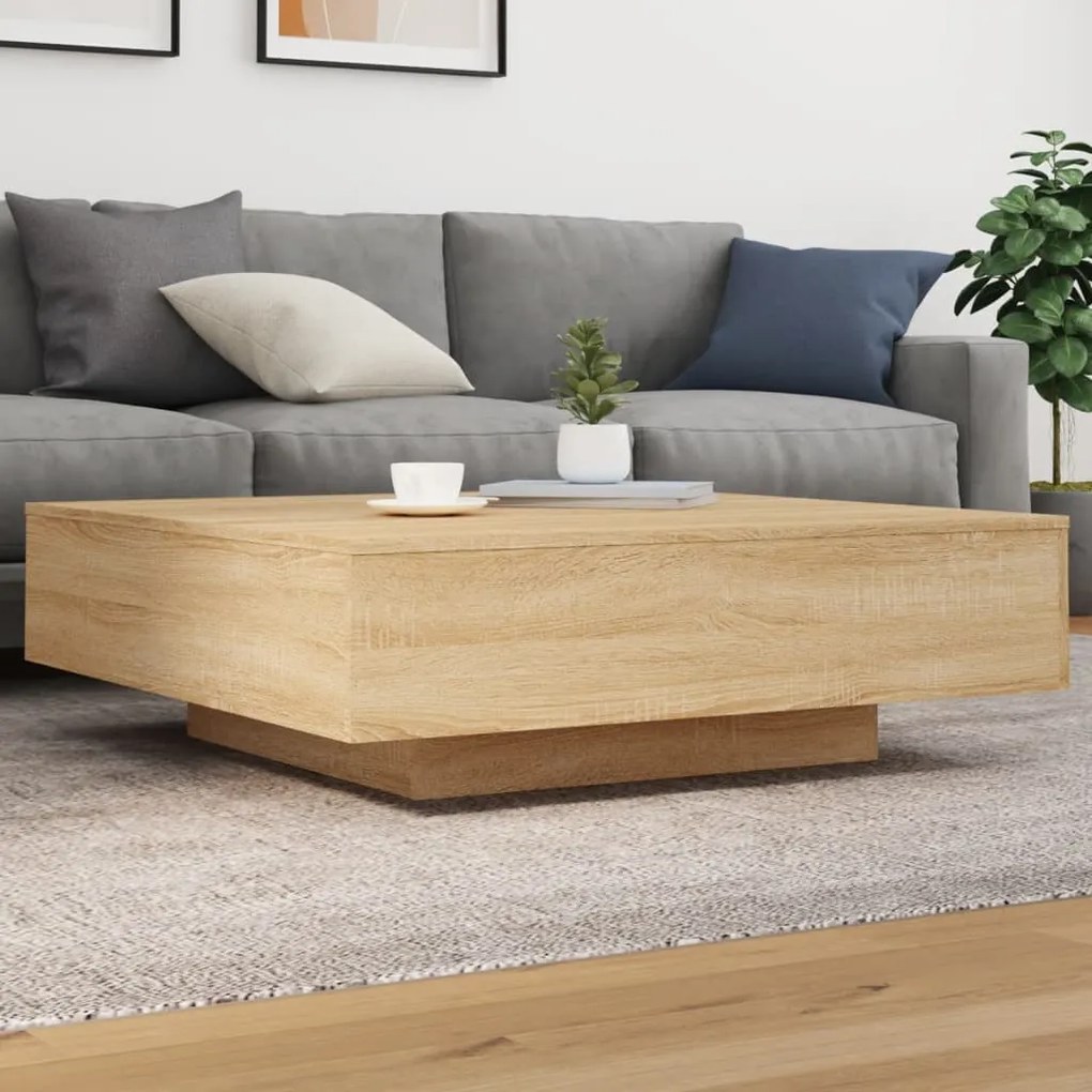 Sonoma tölgy színű dohányzóasztal LED-lámpákkal 100x100x31 cm