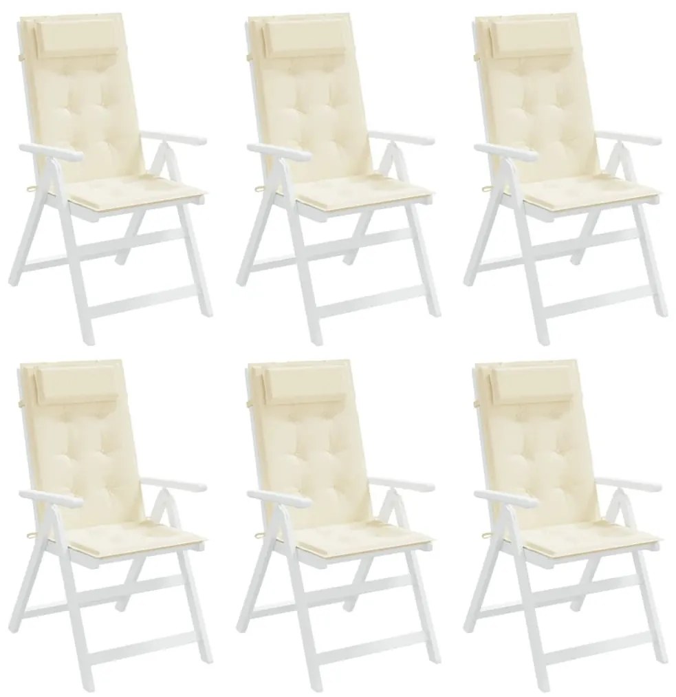 6 db krémszínű oxford-szövet magas háttámlájú székpárna